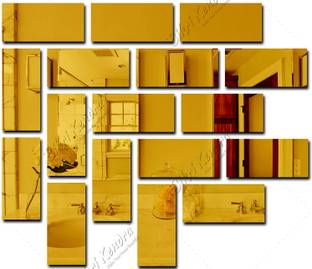 Bikri Kendra 15 cm Big Rectangle 15 Golden 3D Wall Mirror Stickers Decorative Acrylic Wall Sticker Self Adhesive Sticker