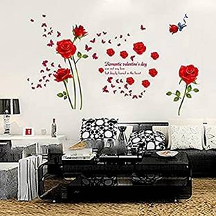 Flipkart SmartBuy 90 cm Red Rose Design Decorative PVC Vinyl WallSticker(90 CM X 60 CM) Self Adhesive Sticker