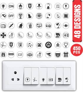 RAIMO 1.5 cm Transparent Switch ID Stickers for Switch Boards, 48 Designs, Pack of 450 Pieces Self Adhesive Sticker