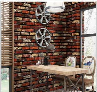 Flipkart SmartBuy 1000 cm 3D Red maroon brick Wallpaper(1000CM X45CM) Self Adhesive Sticker