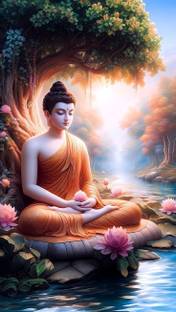 Khetal 16.5 inch buddha A3 size non tearable sticker for home room and gifting purpose Self Adhesive Sticker