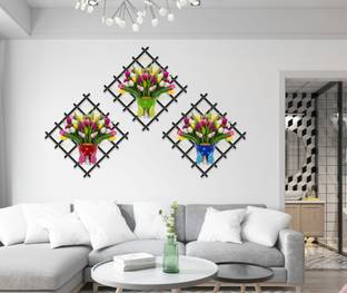DivineDesigns 41 cm Lilly Flowers Pots Wall Sticker, Pack of 3pcs 16 inch each Self Adhesive Sticker