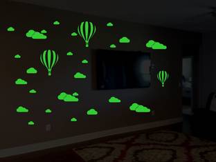 DreamKraft 103 cm Fire Baloon On Cloud Night Glow Wall Sticker (54 cm x 103 cm) Glow in the Dark Sticker