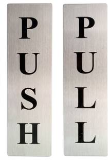 BHOOMI FASHION 17 cm Push Pull Metal Sign Stickers Self Adhesive Stainless Steel Push & Pull Signage Board for Glass Wooden Doors/Office Hospital Mall Gate Sticker Combo (Silver) Self Adhesive Sticker