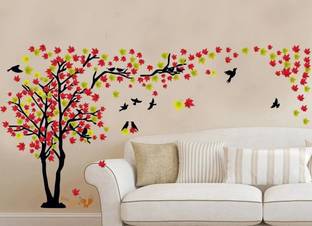 GLOBAL GRAPHICS 183 cm Green and red leaves and bird multicolor wall sticker high quality (pvc vinyl multicolor) Self Adhesive Sticker