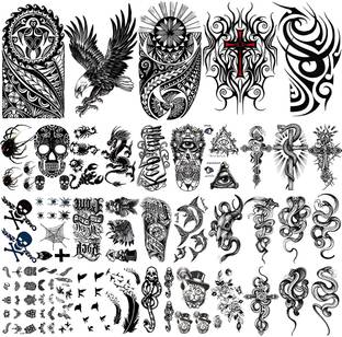 HASTHIP 21 cm 35 Sheets Temporary Tattoo Sticker For Men Black Tatto Sticker Beast Self Adhesive Sticker