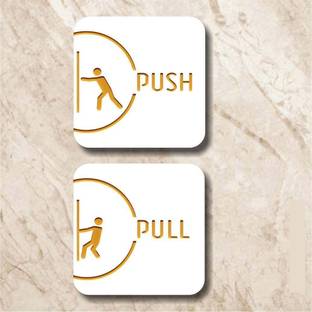 Asmi Collections 12 cm White Self Adhesive 3D Acrylic Pull Push Sign Self Adhesive Sticker