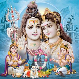 surmul 20 cm Lord Shiva & Family Photo Poster Home Décor Wall Art & Pooja 8x8 Inch Self Adhesive Sticker