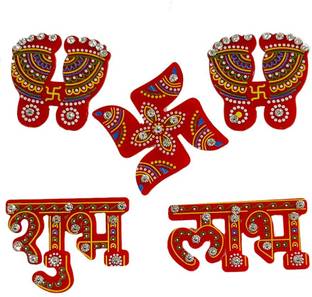 DIACRAFT 5 cm Stickers (Shubh Labh, Charan & Swastik) Removable Sticker