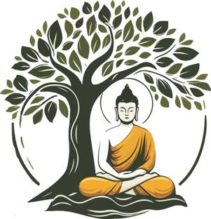 CreativeEdge 64 cm Buddha sitting under a tree Self Adhesive Sticker