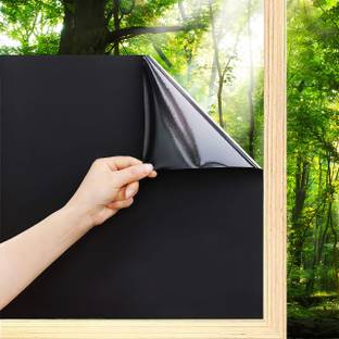WALLDESIGN 72 inch Self Adhesive Privacy Sun Block Opaque Window Film For Office /(24x72"Black) Self Adhesive Sticker