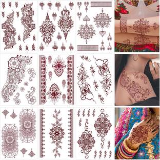 HANNEA Henna Mehndi Temporary Tattoo Stickers 9 Sheets Waterproof Mandala Hand Designs