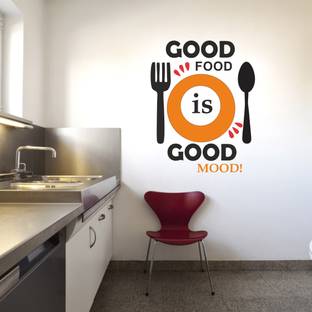 RehanDecors 48 cm Good Food Is Good Mood Quote Wall Sticker For Kitchen Size -16X19 Inches Removable Sticker