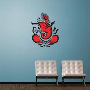 WallWonders 69 cm " Ganesh Ji Sund Face " Multi color Vinyl Wall Stickers Self Adhesive Sticker