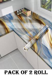 WDIZE 400 cm Aluminum Shining Marble Foil Waterproof 2 Roll For Kitchen Self Adhesive Sticker