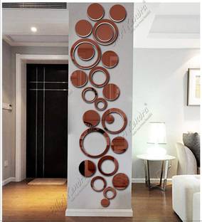 Mirror Sticker 22.49 cm Big Ring-12 Circle-12 Brown 3D Mirror Stickers Wall Stickers Acrylic Stickers Self Adhesive Sticker