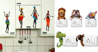 Walltech 18 cm African Dancing lady With Free Animals Switch Board Sticker Self Adhesive Sticker