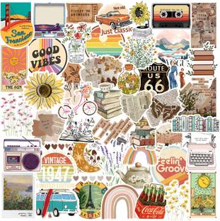 CodersParadise 5.5 cm Vintage Stickers for Laptop, Diary, Guitar, Mobile Phone - Waterproof Self Adhesive Sticker