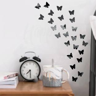 HAPPINY 4.5 cm Black Butterflies Mirror Stickers for Wall, 3D Acrylic Mirror Wall Decor Sticker Self Adhesive Sticker