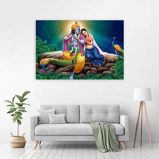 Zrintly 91 cm Lord Radhe Krishna (Posters-36Inch X 24Inch) Self Adhesive Sticker