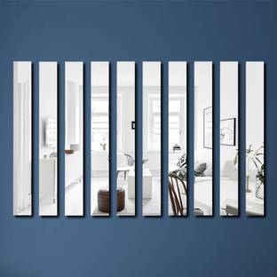 Bikri Kendra 24 cm Strip 30 Silver Mirror sticker for wall, Acrylic Sticker for wall Self Adhesive Sticker