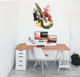 Varadvinayak 58 cm Colourful Guitar Decor & Wall Art Sticker Size:-45 cm X 58 cm Self Adhesive Sticker