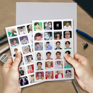 Niki Enterprises 35 cm BTS Round Self Peeling Sticker Sheets ( Set of 4 Whole Sheets ) Each Sheets 24 Stickers Self Adhesive Sticker