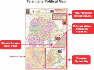 Telangana Map. Size : 100x70 Centimeter (40"x28" inch). With Important Fact and Figure. Ideal Map For Aspirant of UPSC , PCS , SSC , RAILWAY Exam and Other Competitive Exam. Updated Map. Paper Print