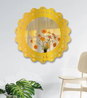 JAAMSO ROYALS 25 cm Small Heart in Gold Round Wall Acrylic Mirror Sticker (25 CM x 25 CM) Self Adhesive Sticker