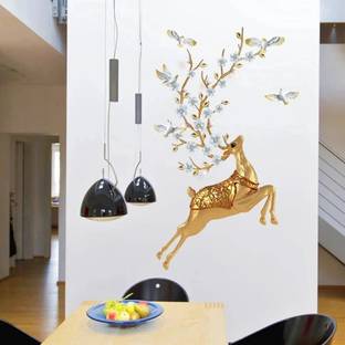 JAAMSO ROYALS 90 cm Golden Deer Decorative WallSticker(60 CM x 90 CM) Self Adhesive Sticker