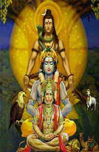 Emo 45.72 cm Hanuman shiva ram with dhyanam office, Poster Home Temple high resolution Self Adhesive Sticker