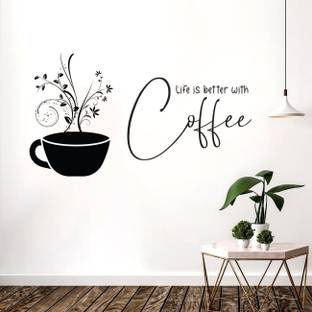 Vasl 84 cm Coffee Quotes Wall Stickers for Cafe, Cafeteria, kitchen, Hotel & Restaurant Self Adhesive Sticker