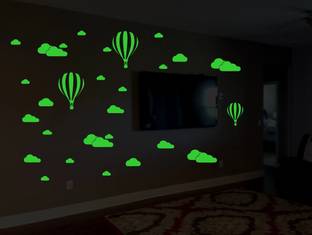 DreamKraft 103 cm Fire Baloon On Cloud Night Glow Wall Sticker (54 cm x 103 cm) Glow in the Dark Sticker