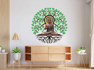 DivineDesigns 61 cm Gautam Buddha Sadhana Under Tree Self Adhesive Sticker