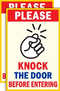 ShubhFly 32 cm Please Knock The Door Before You Enter Sign Laminated 2 Pcs Sticker Self Adhesive Sticker