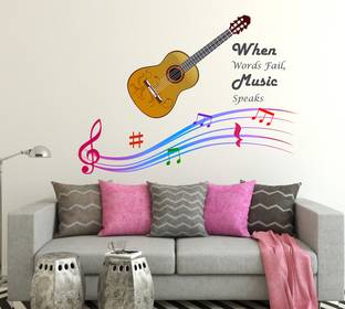 LANSTICK 106.68 cm GUITAR STICKER WITH WHEN WORDS FAILS MUSIC QUOTE STICKER Self Adhesive Sticker