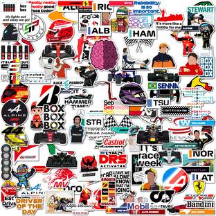 WALLDESIGN 3 inch F1 Racing Sticker Set Collection Of 118 High-Quality Decals - Mobile, Laptop Self Adhesive Sticker
