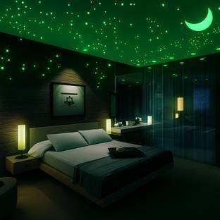 DreamKraft 30 cm Star Sticker and Moon Set Glow in the Dark Sticker