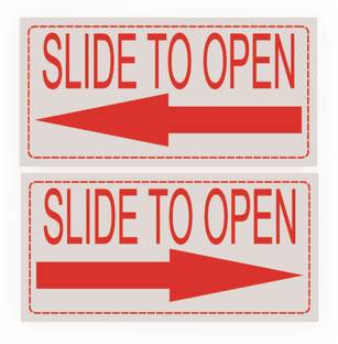 GOODPRINTZONE 20.32 cm Slide to Open Door Sticker Size 4"X 8" inch Waterproof Pack of 4.pcs Self Adhesive Sticker
