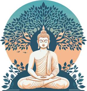 CreativeEdge 53 cm Meditating buddha under a blue bodhi tree Self Adhesive Sticker
