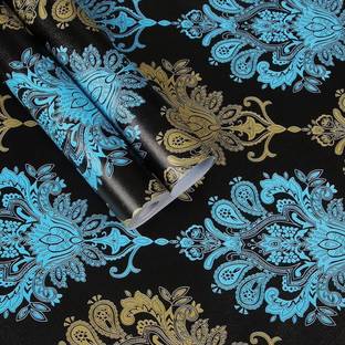 Flipkart SmartBuy 200 cm Golden, Blue and Black Damask Wallpaper(200CM X45CM) Self Adhesive Sticker