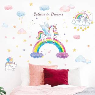 Indian Royals 75 cm Creative Unicorn Rainbow Design Wall Stickers (60 CM X 90 CM) Self Adhesive Sticker