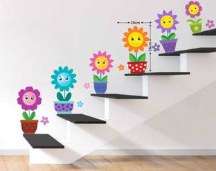 WALLDECORS 36 cm BEAUTIFUL SUN FLOWER STEP WALL STICKER Self Adhesive Sticker