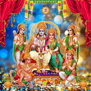 surmul 20 cm Ram Darbar Lord Shri Ram Sita Parivar Décor Home Décor Pooja Poster 8x8 Inch Self Adhesive Sticker