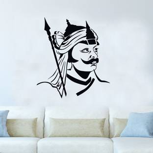 GLOBAL GRAPHICS 48 cm The Legendary Rajput Maharana Pratap sing with Black shadowDecorative Wall Sticker ( PVC Vinyl ) Self Adhesive Sticker