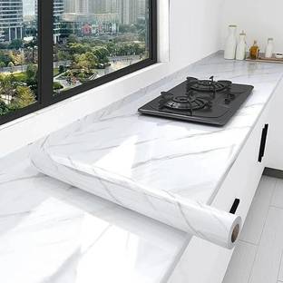 JIGSHTIAL 200 cm Waterproof White marble wallpaper (60x200cm) Self Adhesive Sticker