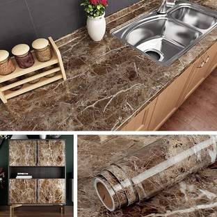 JIGSHTIAL 200 cm Waterproof Brown marble wallpaper (60x200cm) Self Adhesive Sticker