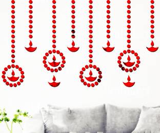 wall1ders 100 cm 200 Dots 10 Diya Red Mirror Stickers For Wall, Wall Stickers. Self Adhesive Sticker