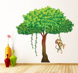 Flipkart SmartBuy 70 cm Tree With Hanging Monkey|Decoration For Home|Removeble Self Adhesive Sticker