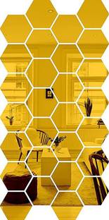 RadhaKripa Hexagon 28 Golden 3D Mirror Stickers Wall Stickers Acrylic Stickers Pack of 28